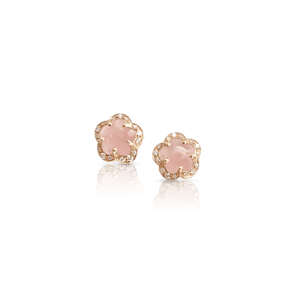 Stud Earrings in 18k Rose Gold with Pink Chalcedony and White Diamonds.