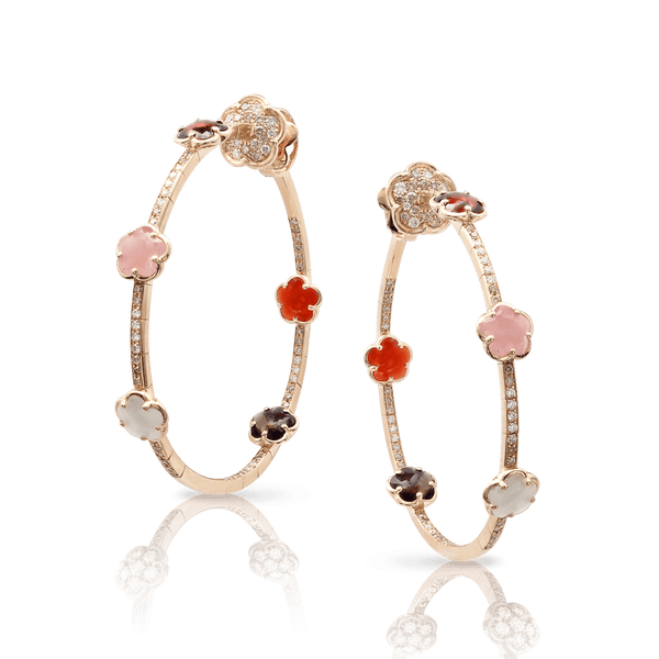 Hoop Earrings in 18k Rose Gold with Pink Chalcedony, Red Garnet, Moonstone, Smoky Quartz, Carnelian, White and Diamonds.