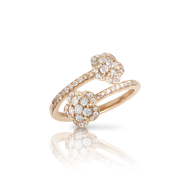 Contrarié Ring in 18k Rose Gold with White and Champagne Diamonds.