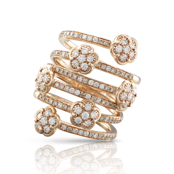 Twist Ring in 18k Rose Gold with White and Champagne Diamonds.