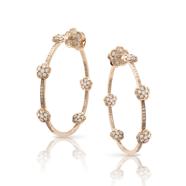 Hoop Earrings in 18k Rose Gold with White and Champagne Diamonds.
