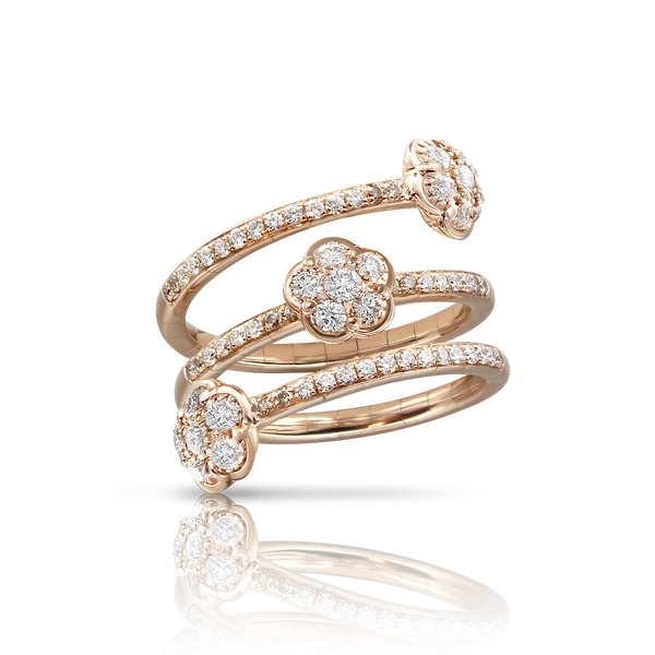 Twist Ring in 18k Rose Gold with White and Champagne Diamonds.