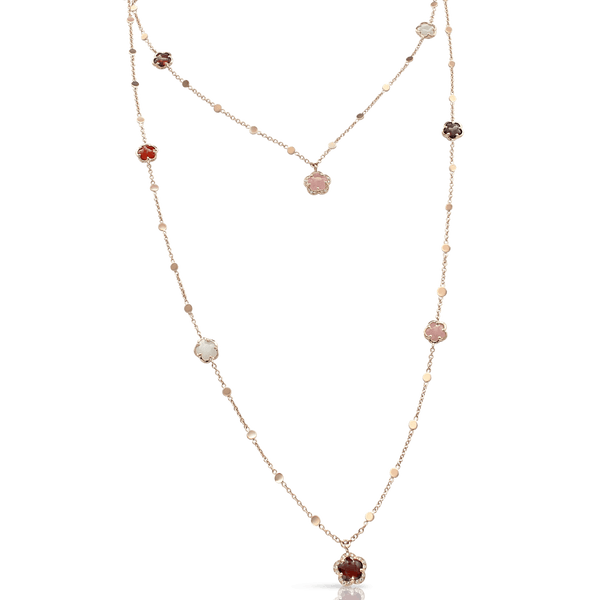 Sautoir in 18k Rose Gold with coloured gems and Diamonds.