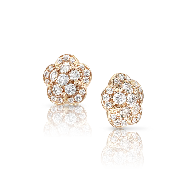 Stud Earrings in 18k Rose Gold with White and Champagne Diamonds.