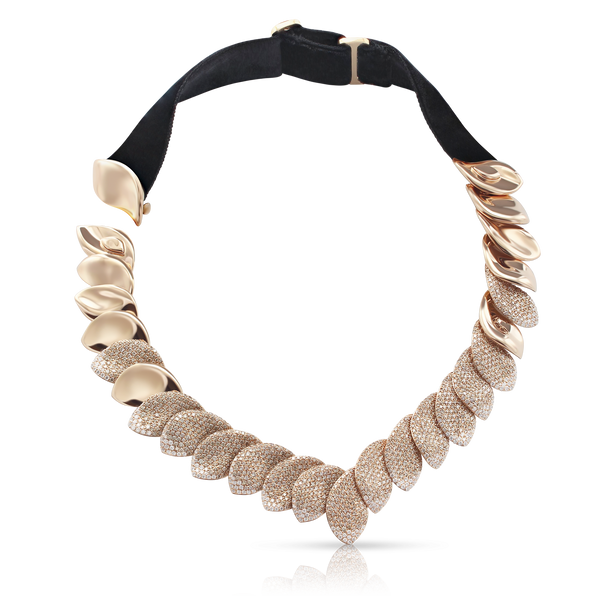 Collier Combination in 18k Rose Gold and Velvet with White and Champagne Diamonds.
