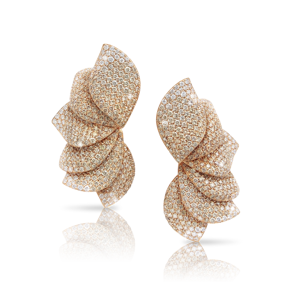 Earrings in 18k Rose Gold with White and Champagne Diamonds.