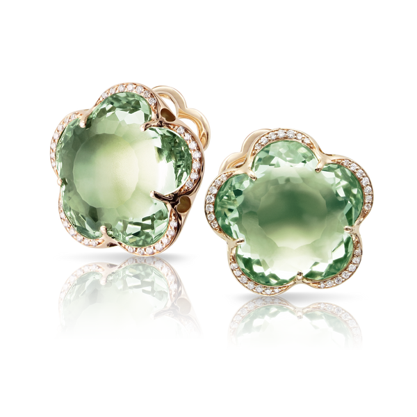 Earrings in 18k Rose Gold with Prasiolite and Diamonds.
