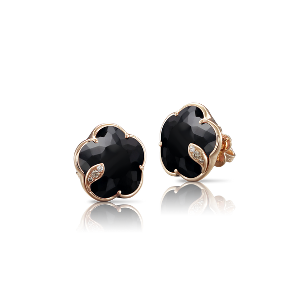 Earrings in 18k Rose Gold with Onyx and Diamonds.