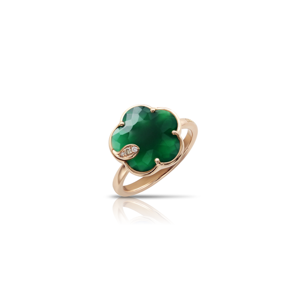 Ring in 18k Rose Gold with Green Agate and Diamonds.
