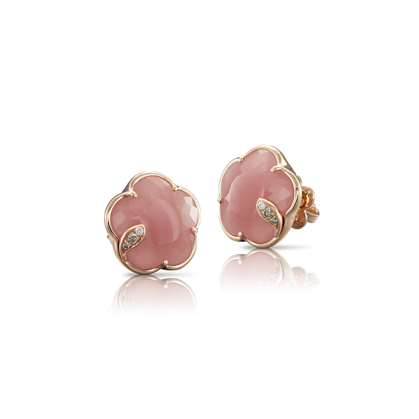 Earrings in 18k Rose Gold with Pink Chalcedony and Diamonds.