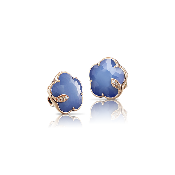 Earrings in 18k Rose Gold with Blue Moon and Diamonds.