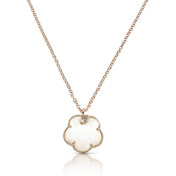 Necklace in 18k Rose Gold with White Agate and Diamonds.