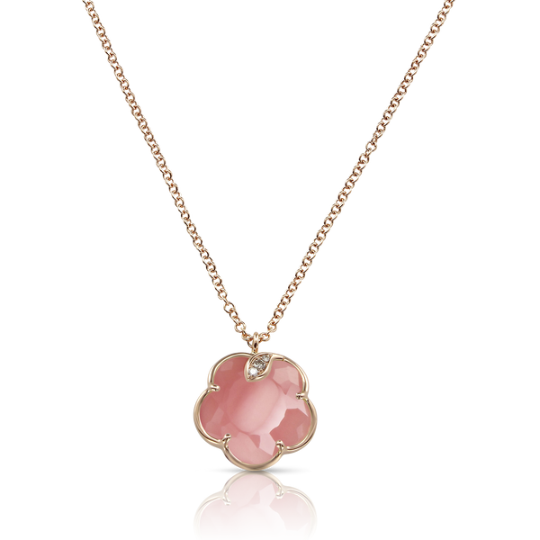 Necklace in 18k Rose Gold with Pink Chalcedony and Diamonds.