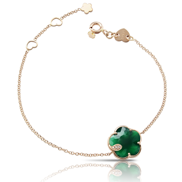 Bracelet in 18k Rose Gold with Green Agate and Diamonds.