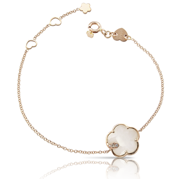 Bracelet in 18k Rose Gold with White Agate and Diamonds.