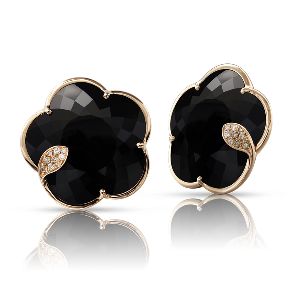 Earrings in 18k Rose Gold with Onyx and Diamonds.