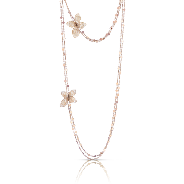 Giardini Segreti Sautoir in 18k Rose Gold with White and Champagne Diamonds.