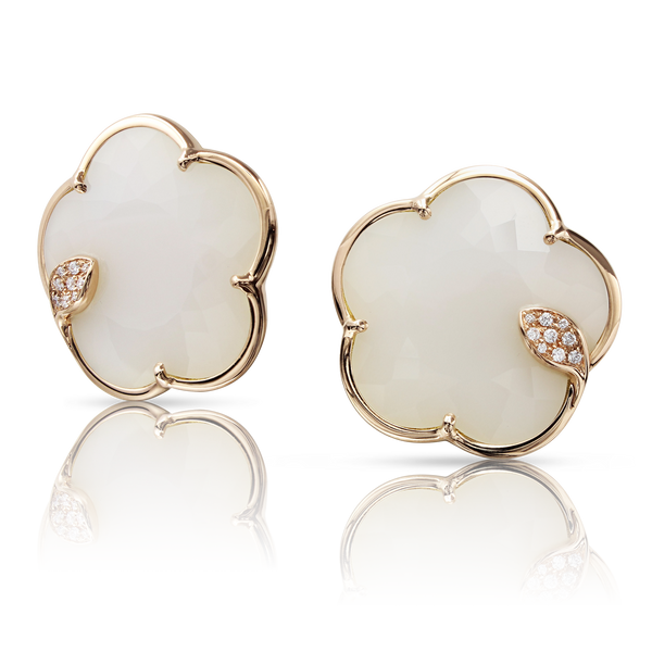 Earrings in 18k Rose Gold with Agate, Mother of Pearl and Diamonds.