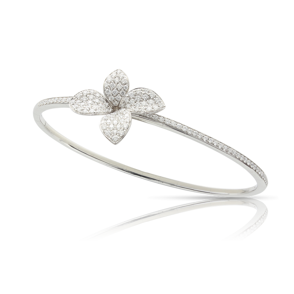 Bracelet in 18k White Gold with Diamonds, Medium Flower.