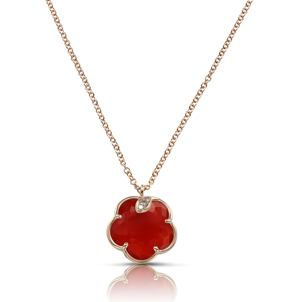Necklace in 18k Rose Gold with Carnelian and Diamonds.