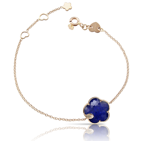 Bracelet in 18k Rose Gold with Rock Crystal and Lapis Lazuli doublet and Diamonds.