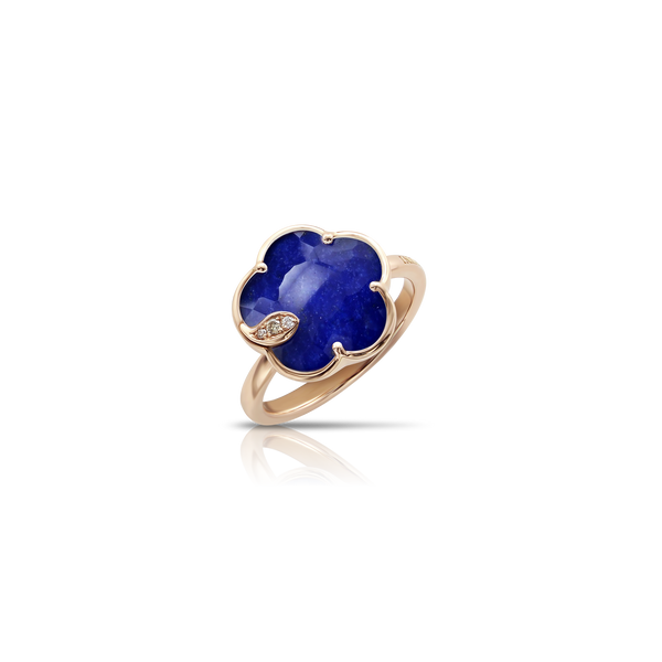 Ring in 18k Rose Gold with Rock Crystal and Lapis Lazuli doublet and Diamonds.
