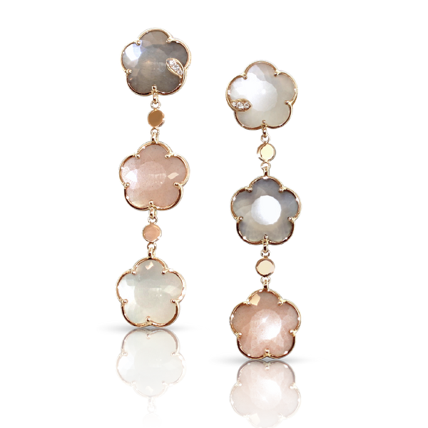 Earrings in 18k Rose Gold with Moon gems and Diamonds.
