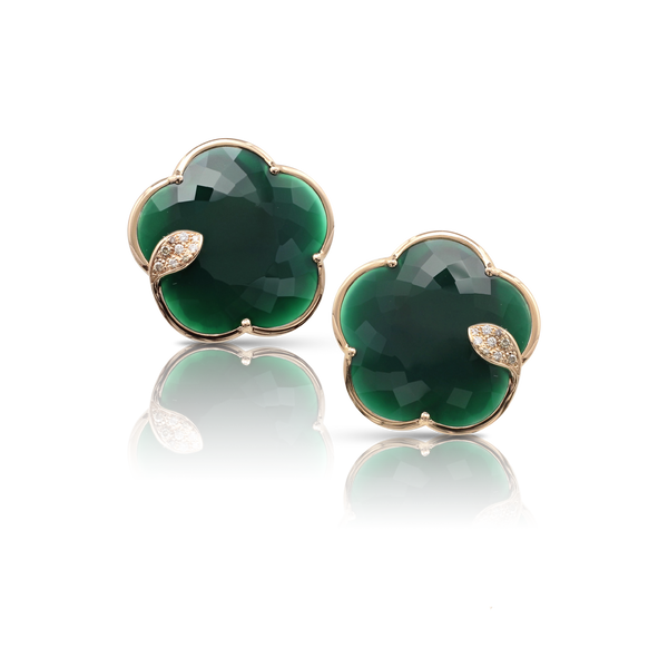 Earrings in 18k Rose Gold with Green Agate and Diamonds.