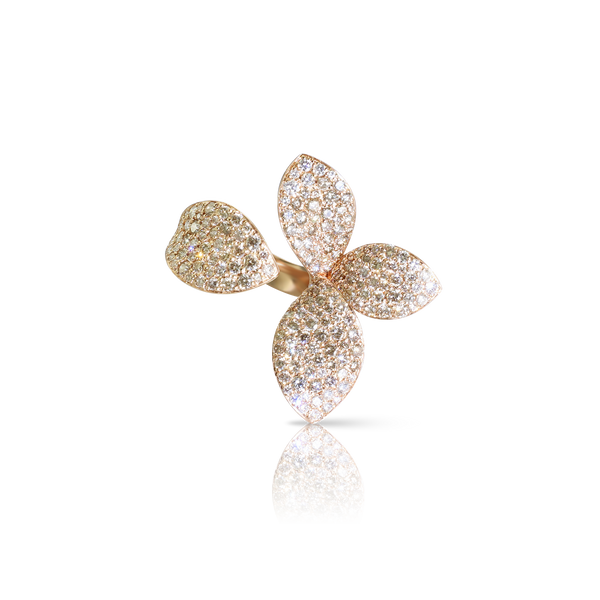 Left Hand Pinky Ring in 18k Rose Gold with White and Champagne Diamonds.