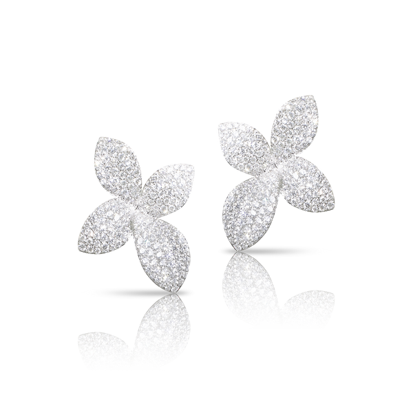 Small Flower Earrings in 18k White Gold with Diamonds.
