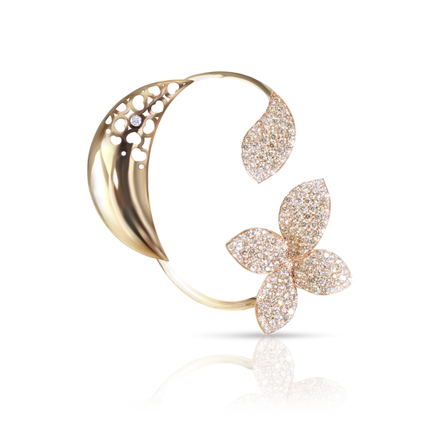 Ear Cuff in 18k Rose Gold with White and Champagne Diamonds.