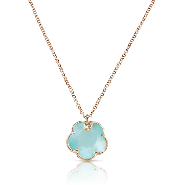 Necklace in 18k Rose Gold with Sea Moon gem and Diamonds.
