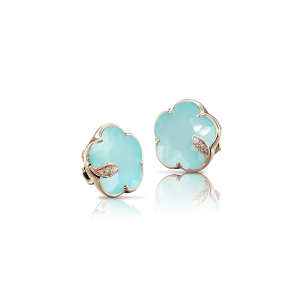 Earrings in 18k Rose Gold with Sea Moon gem and Diamonds.
